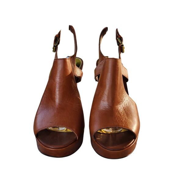 Lauren Ralph Lauren Synthia Cognac Leather Platform Slingback Sandals 10 - Picture 4 of 15